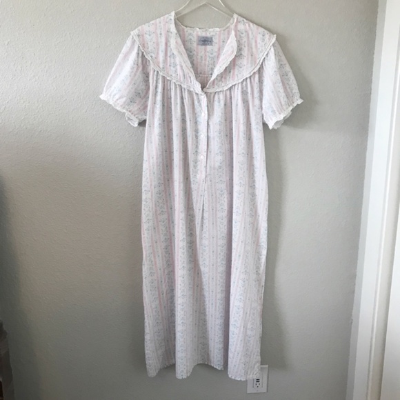Lanz of Salzburg Airy Cotton Lawn Tyrolean Print Long Nightgown M Soft Pastel - Picture 2 of 10